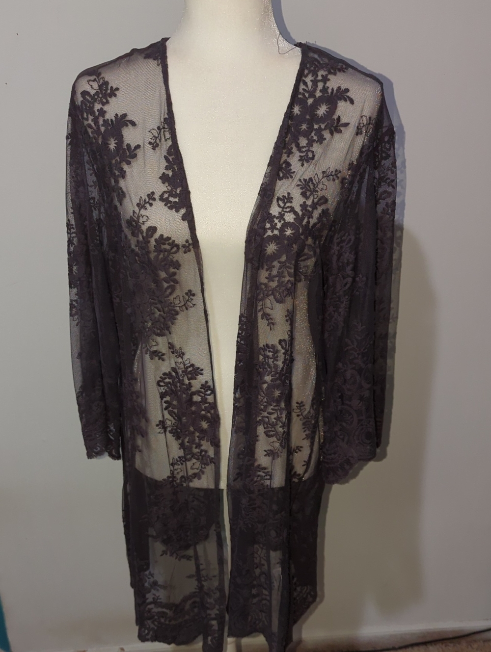 Sheer Lace Kimono - Charcoal Gray
